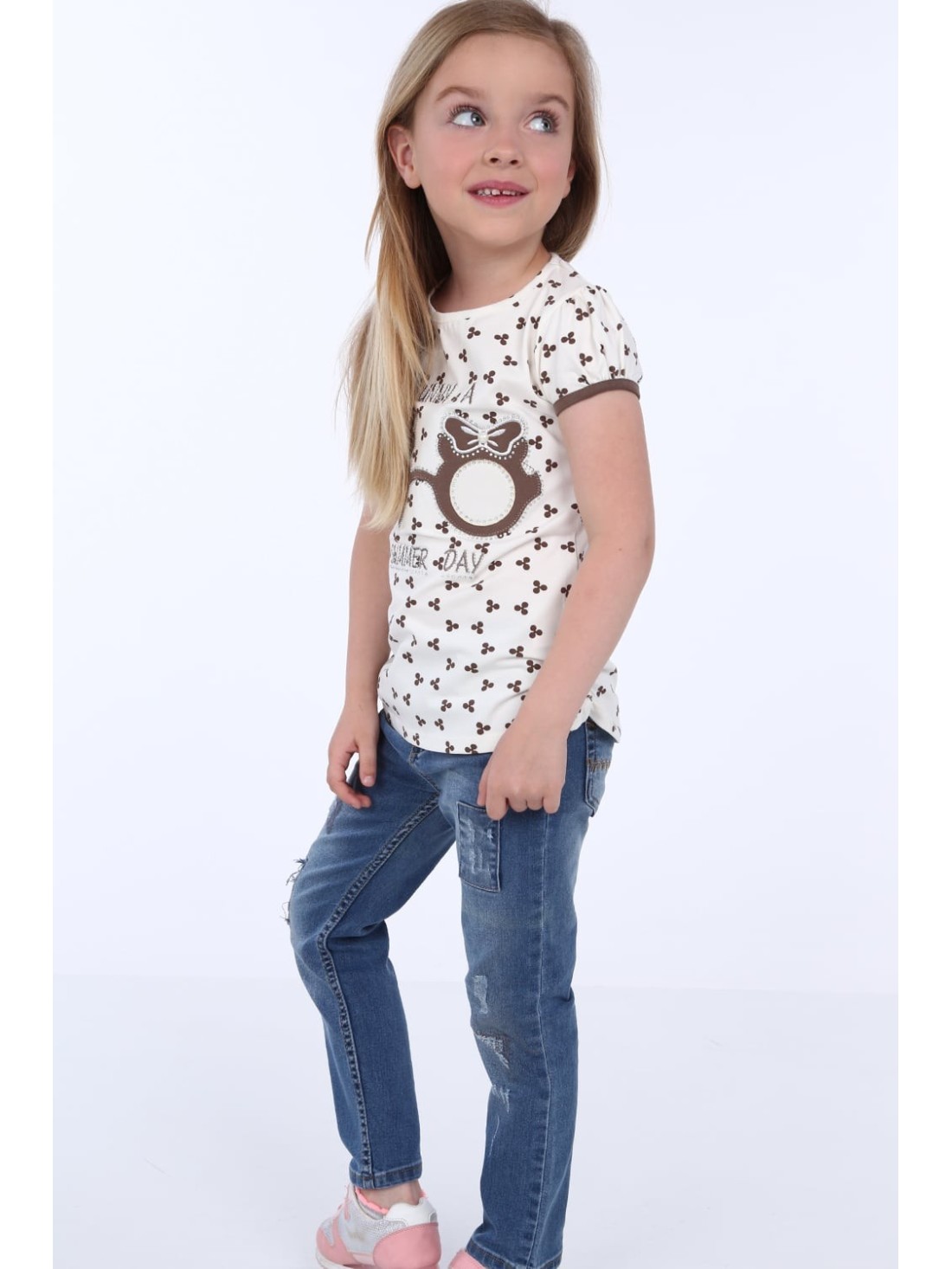 Cream patterned girl\'s blouse NDZ8197 - Online store - Boutique